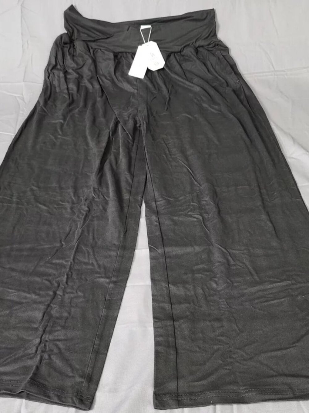 Tarse Women's 2XL Black Wide Leg Yoga Lounge Pants High Rise Stretch Pockets